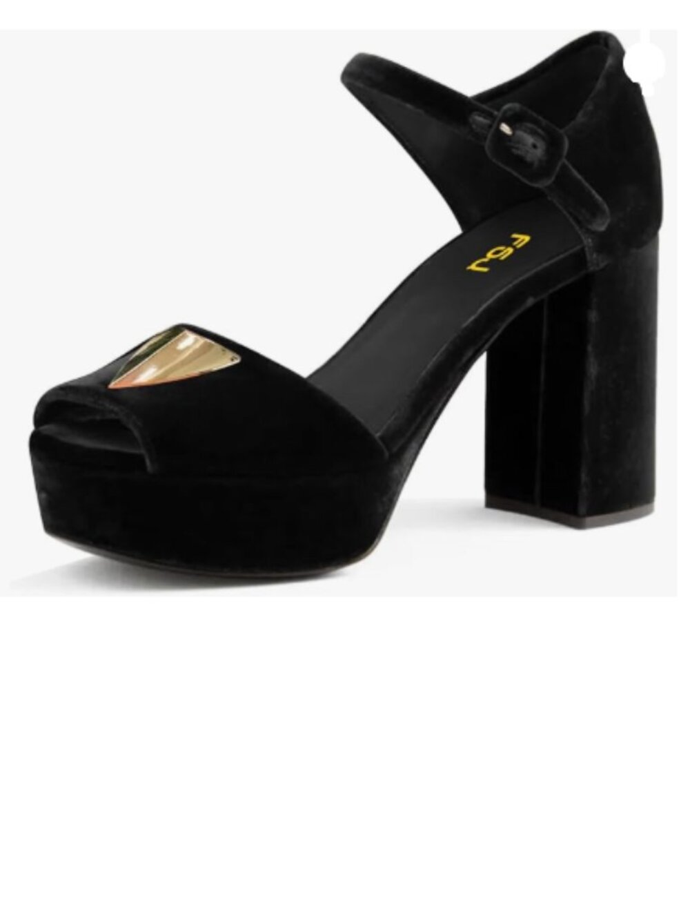 FSJ Black Luxury Velvet Sandals Gold Accents Peep Toe Ankle Strap Platform Shoes
